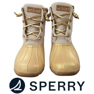 Women's Sperry Saltwater Metallic Gold Textile Duck Boot Size 8.5 (39)